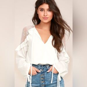 Lulus-Glorious Day White Lace Long Sleeve Top